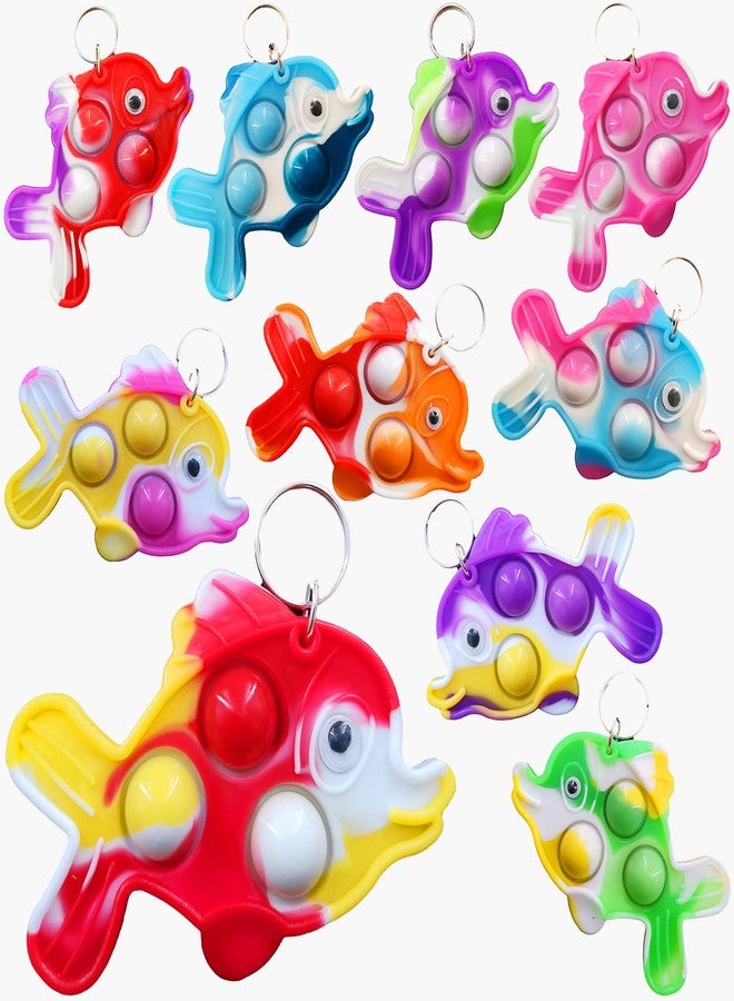 HOZKEAP 10 Packs Bulk Fish Fidget Bubble Mini Pop Keychain， Birthday Party Favors Supplies Classroom Summer Student Gifts - Image 1